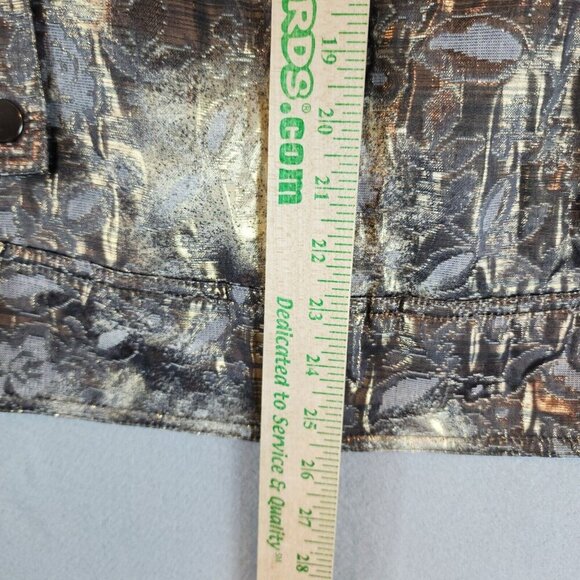 Chicos Gold Metallic Floral Shimmer Jacket Full Zip Front Pockets Snap Cuffs 2 - Picture 11 of 11
